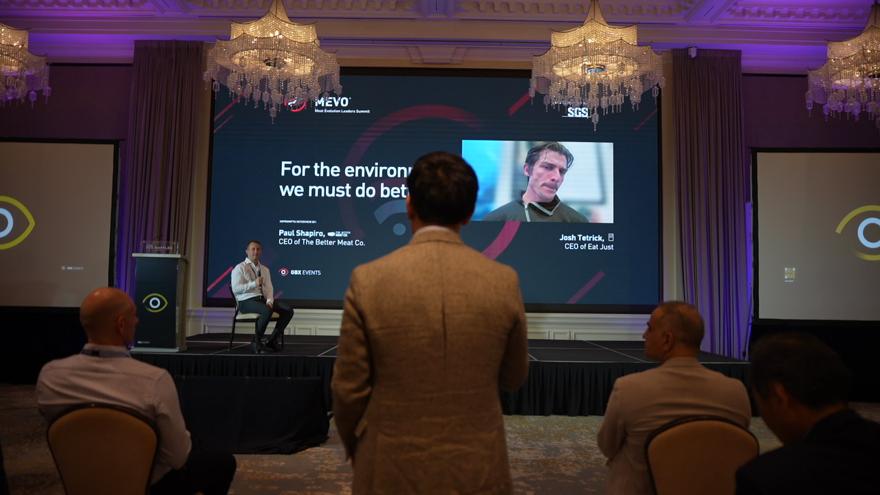GBX Circle MEVO 2026 in Singapore · &ldquo;Cultivated Meat Plenary&rdquo; session PL01, bringing together founders and operators to explore the future of cultivated protein, photographed by P. Basanez for the Circle. MEVO Raffles Singapore · meatevo.com, with a deep heritage in Singapore food innovation.